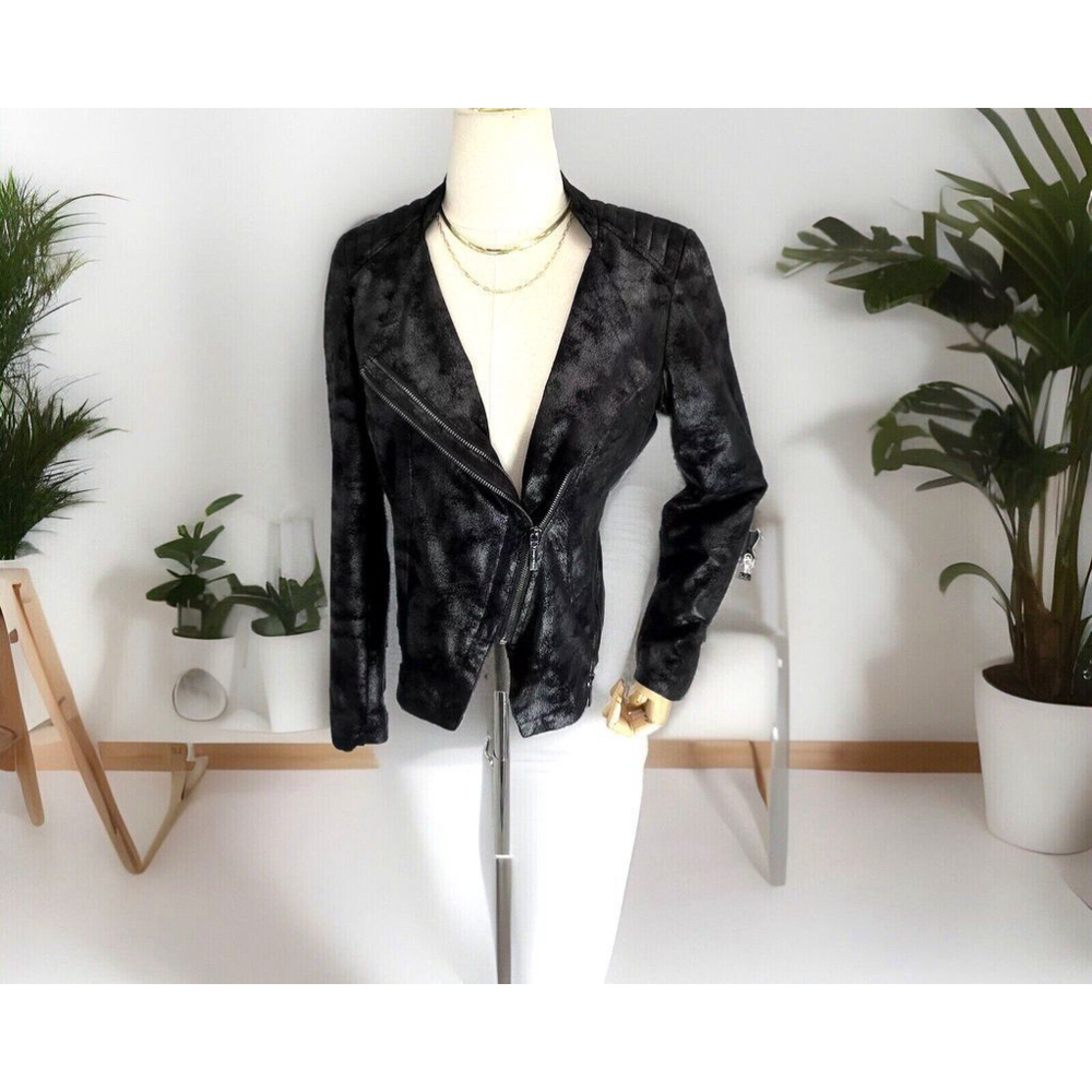 Pamela Dennis XS Black Vegan Faux Suede Moto‎ Jacket Authentic Baddie